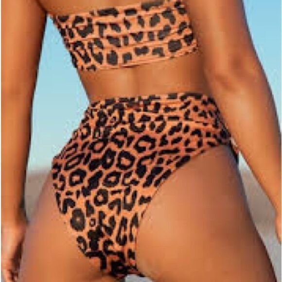 Pretty little Things Orange Cheetah Print High Waisted High Leg Bikini - Picture 3 of 7